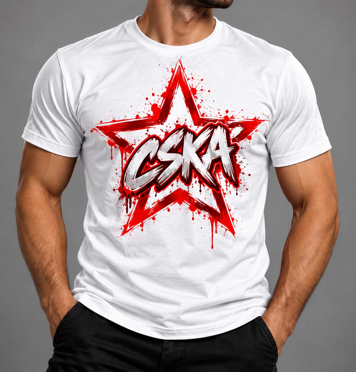 Бяла памучна тениска CSKA